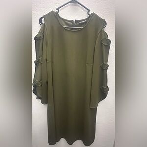 Nina Leonard Olive Green Cold Shoulder Dress